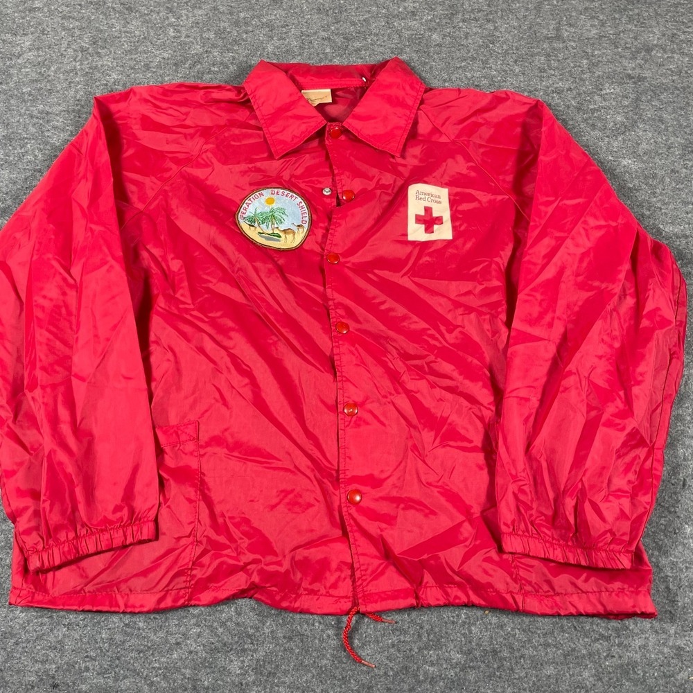 VTG Auburn Sportswear Jacket Adult XL Red Snap‎ Red Cross Operation Desert Storm